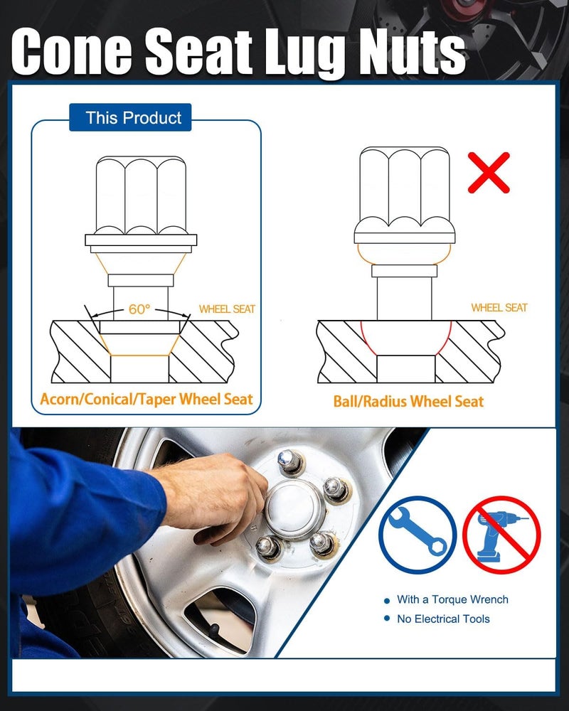 GAsupply مسامير العجلات GAsupply 12X1.25 OEM لسيارات جيب - مجموعة 20 قطعة من مسامير العجلات المطلية بالكروم - Image 4