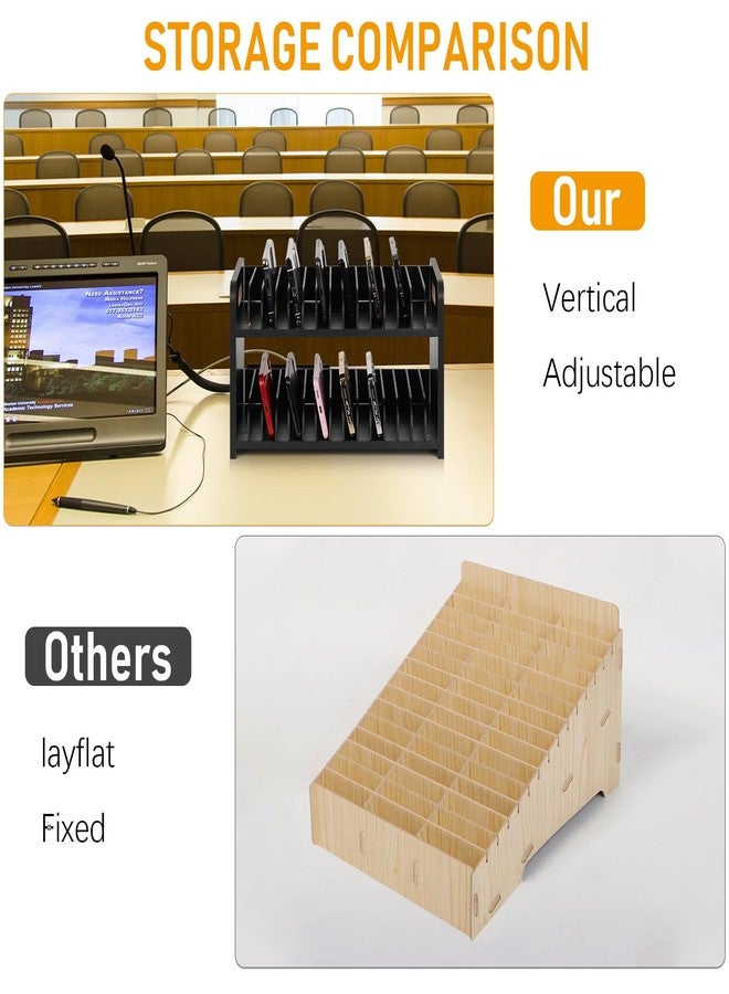 Ozzptuu Cell Phone Storage Classroom Cell Phone Holder Adjustable Wooden Multiple Rack Caddy Organizer Box for Classroom Office Desktop with 1-30 Number Stickers (30-Grid) (Black) - Image 2
