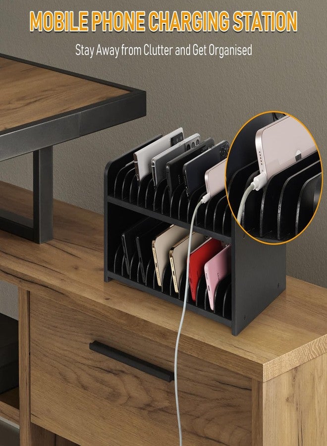 Ozzptuu Cell Phone Storage Classroom Cell Phone Holder Adjustable Wooden Multiple Rack Caddy Organizer Box for Classroom Office Desktop with 1-30 Number Stickers (30-Grid) (Black) - Image 5