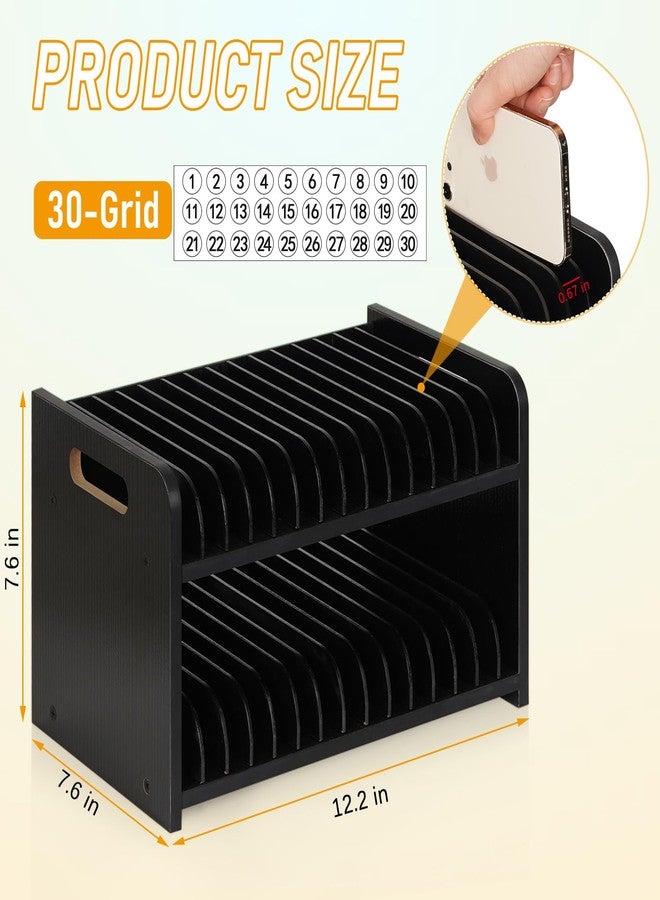 Ozzptuu Cell Phone Storage Classroom Cell Phone Holder Adjustable Wooden Multiple Rack Caddy Organizer Box for Classroom Office Desktop with 1-30 Number Stickers (30-Grid) (Black) - Image 3