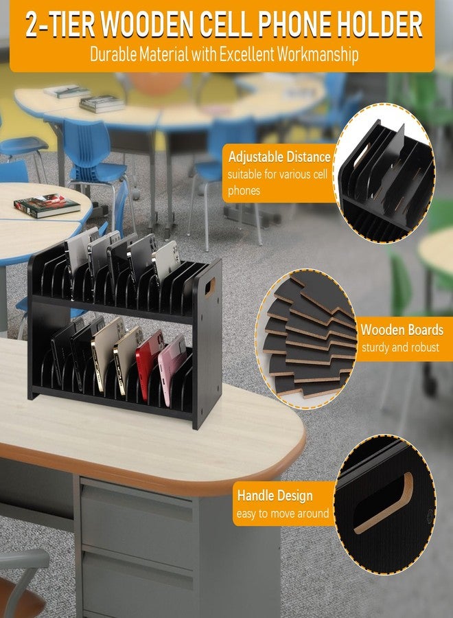 Ozzptuu Cell Phone Storage Classroom Cell Phone Holder Adjustable Wooden Multiple Rack Caddy Organizer Box for Classroom Office Desktop with 1-30 Number Stickers (30-Grid) (Black) - Image 4