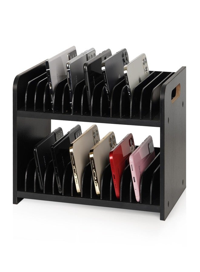 Ozzptuu Cell Phone Storage Classroom Cell Phone Holder Adjustable Wooden Multiple Rack Caddy Organizer Box for Classroom Office Desktop with 1-30 Number Stickers (30-Grid) (Black) - Image 1