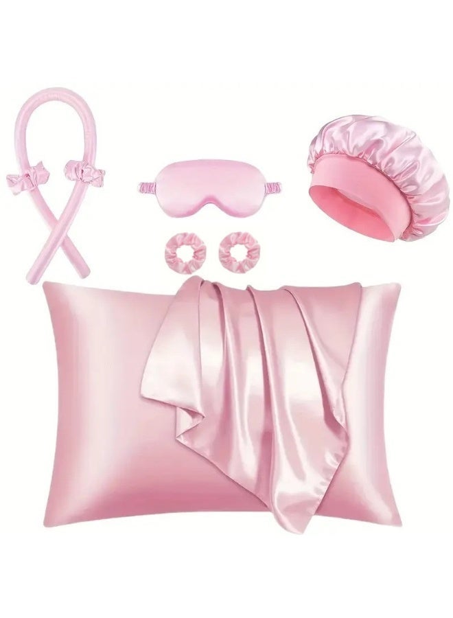 YSR VEF Women's Satin Silk Soft Hat ,Satin Heatless Curls Overnight Hair Curlers to Sleep In Hair Curler Rollers No Heat Hair Wrap for Curls Headband, Satin Heatless Curling Headband for Women Long Waves Hair Volume - 6 PCS Sleep Deluxe Set - Image 1