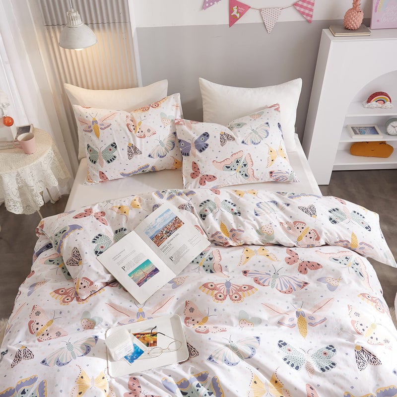 Ivellow Twin Duvet Cover Kids 100% Cotton Butterfly White for Cute Bedding Set 3Pcs Ultra Soft Breathable Patterned Cartoon Comforter Boys Girls Toddler Teen - Image 3