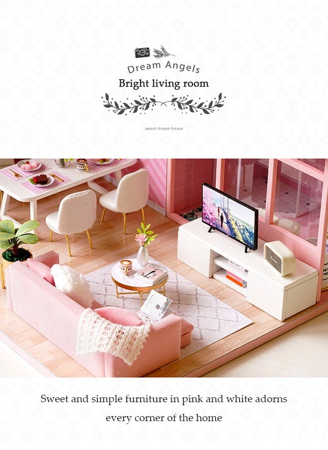 DUNISO DIY Mini Toy House Kit, Modern Villa Model with Music Box, Multi functional Portable Mini Room Toy, Creative Dollhouse with LED Light Accessories, Suitable for Children Aged 6-12  - Image 4