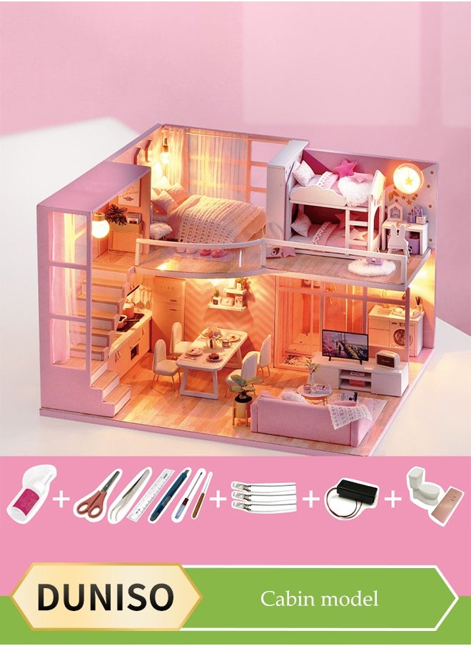 DUNISO DIY Mini Toy House Kit, Modern Villa Model with Music Box, Multi functional Portable Mini Room Toy, Creative Dollhouse with LED Light Accessories, Suitable for Children Aged 6-12  - Image 1