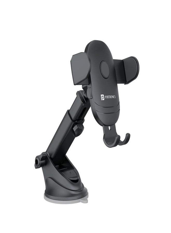 Portronics Clamp M2 Adjustable Car Mobile Phone Holder Stand for Dashboard & Windshield, 360° Rotational, Strong Suction Cup, Compatible with 4 to 6 inch Devices(Black) - Image 1