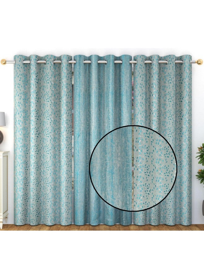 FRESH FROM LOOM Opaque Floral Curtains for Door 10 Feet Long|Big Window Curtain Polyester Weaved Parda|Modern Parde for Living Room Bedroom|Home Office Screens (Set of 3 |Aqua) Rod pocket - Image 1