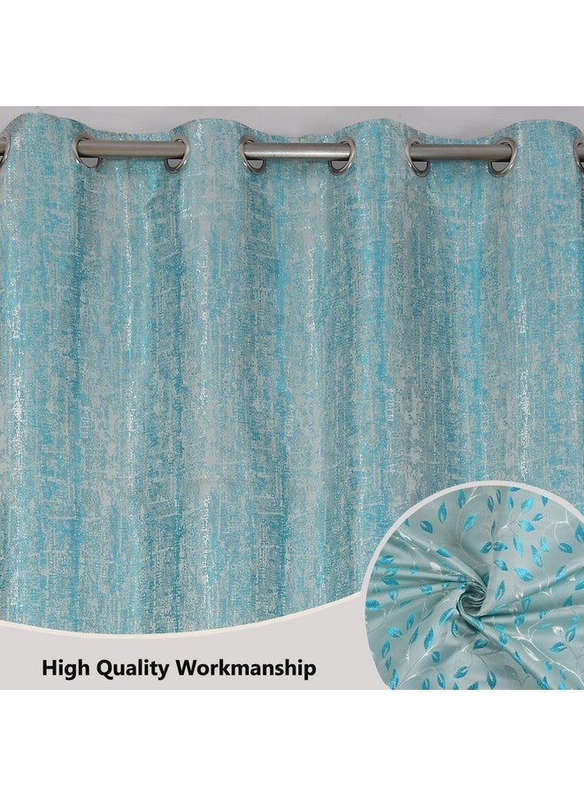 FRESH FROM LOOM Opaque Floral Curtains for Door 10 Feet Long|Big Window Curtain Polyester Weaved Parda|Modern Parde for Living Room Bedroom|Home Office Screens (Set of 3 |Aqua) Rod pocket - Image 4