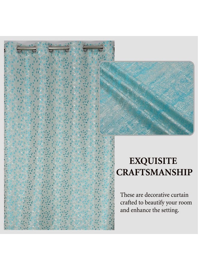 FRESH FROM LOOM Opaque Floral Curtains for Door 10 Feet Long|Big Window Curtain Polyester Weaved Parda|Modern Parde for Living Room Bedroom|Home Office Screens (Set of 3 |Aqua) Rod pocket - Image 2