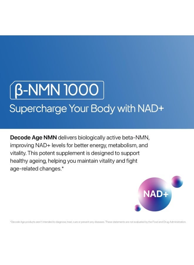 Decode Age NMN Supplement, 99.9% Pure Beta NMN, NAD+ Booster for Energy, Cellular Repair & Skin Health - Image 2