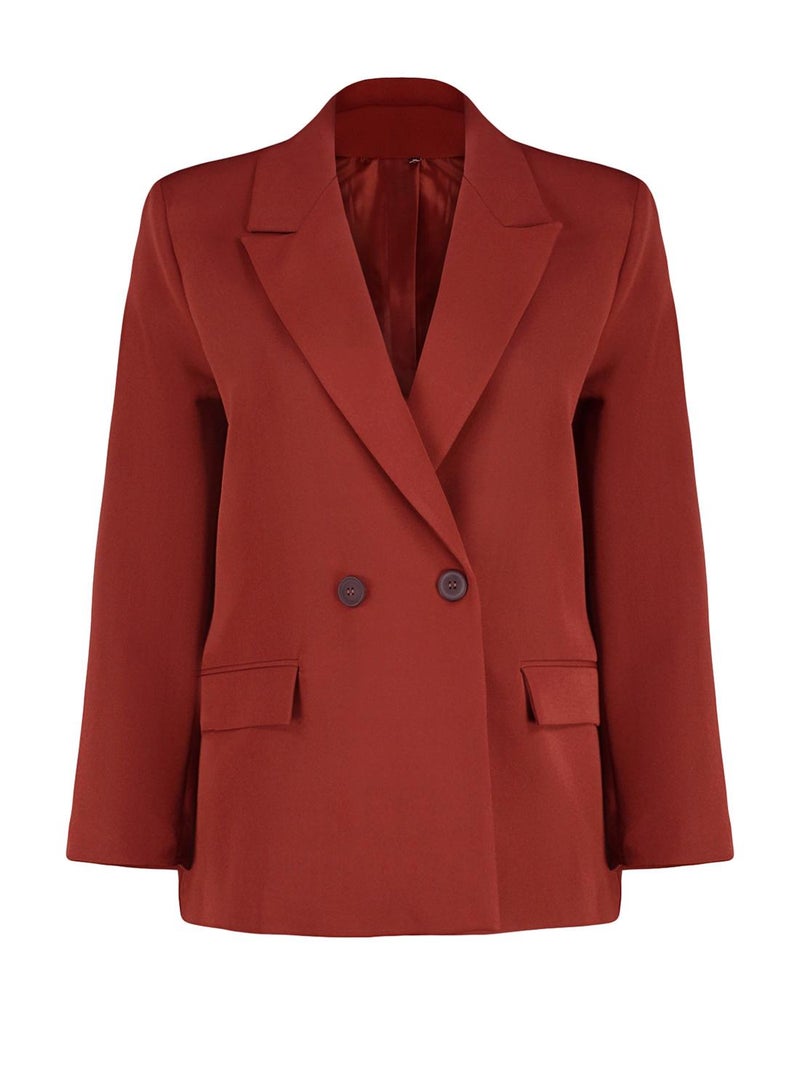 trendyol Burgundy Tile Oversize Straight Cut Basic Double-Breasted Woven Blazer Jacket Twoss24Bc00028 - Image 5