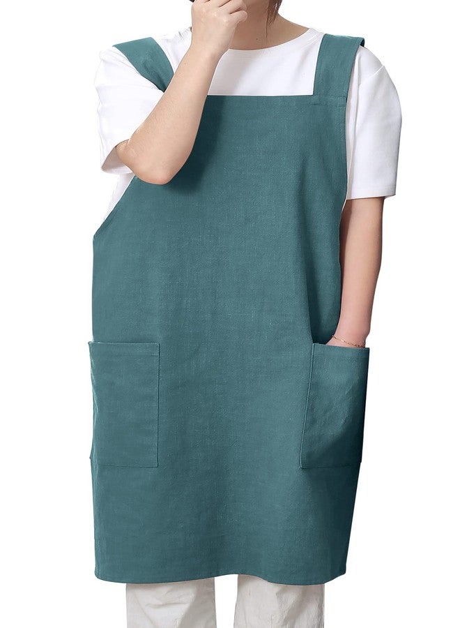 Tobyan Soft Cotton Linen Apron for Women - Non-tie Cross Back Apron with Pockets, Great for Florist and Kitchen (Olive) - Image 1