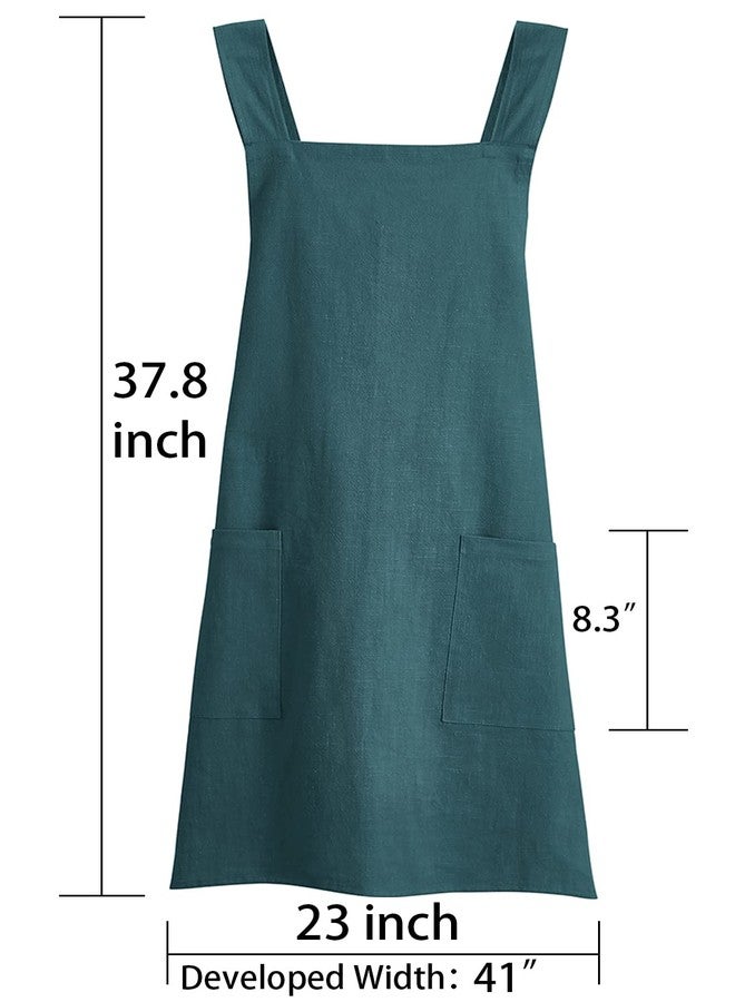 Tobyan Soft Cotton Linen Apron for Women - Non-tie Cross Back Apron with Pockets, Great for Florist and Kitchen (Olive) - Image 4