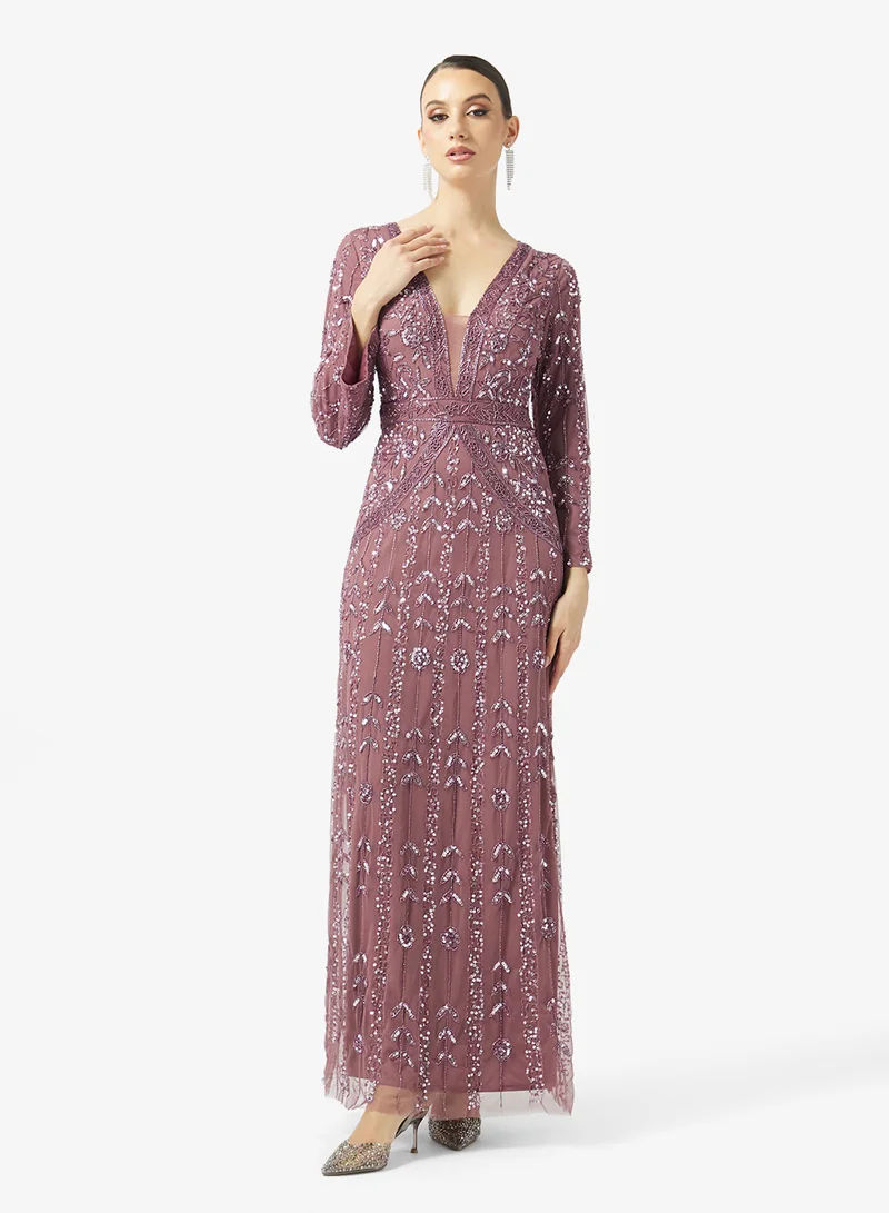 BEAUUT Embellished Lace Detailed Maxi Dress
