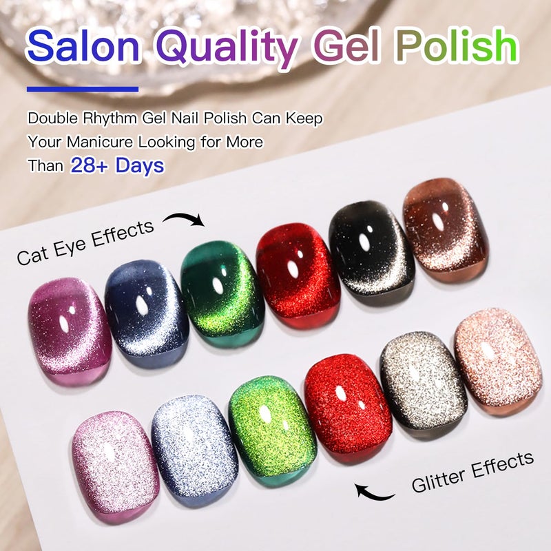 Double Rhythm 6 Colors Cat Eye Gel Polish Set Shimmer Glitter with Magnet Holographic Reflective Magnetic UV Nail Art Kit (6-Kit 26) - Image 3