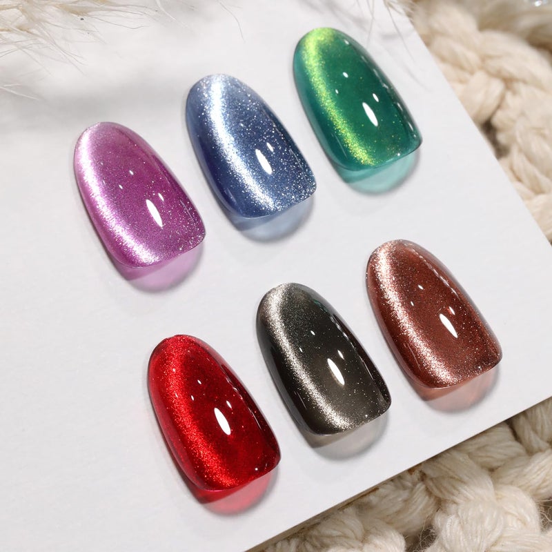 Double Rhythm 6 Colors Cat Eye Gel Polish Set Shimmer Glitter with Magnet Holographic Reflective Magnetic UV Nail Art Kit (6-Kit 26) - Image 2