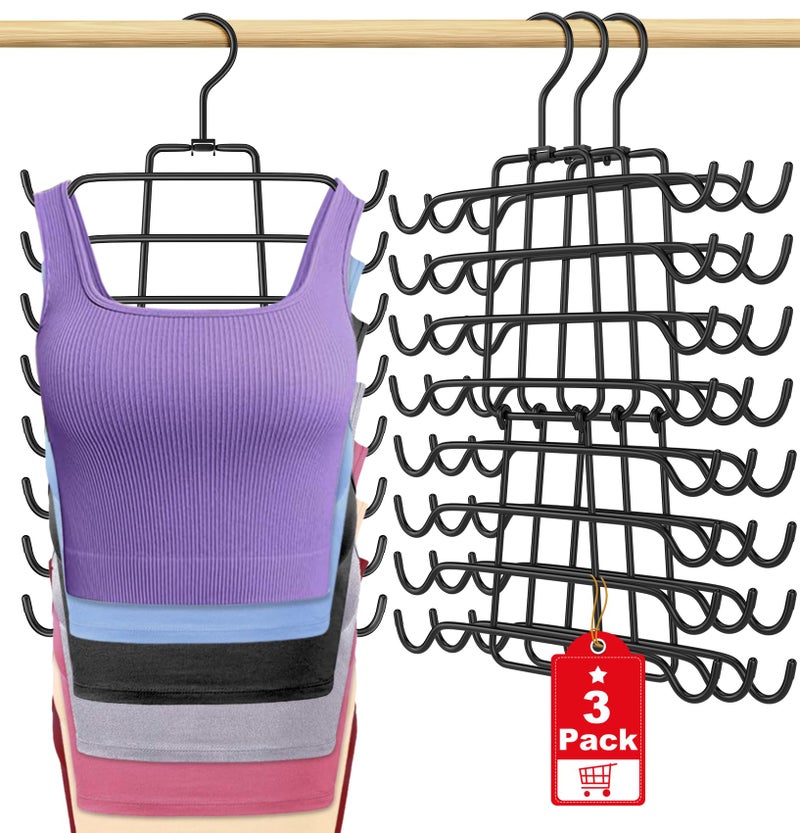 Besslly 3Pcs Tank Top Hangers Space Saving Hanger Organizer Bra Hangers for Closet Organizer 360 Rotating Metal Closet Organizers and Storage Lingerie Hangers for Cami Bras Belts Swimsuits Lingeries Black - Image 1