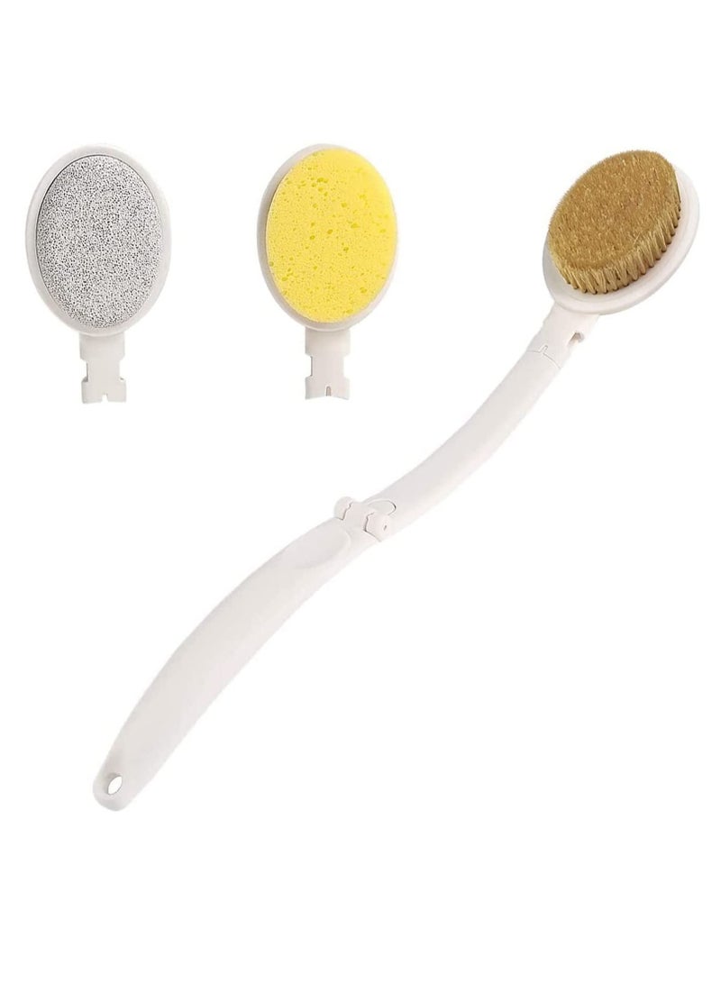 SYOSI Body Brush Set, Stiff Bath with Long Handle, 3 in 1 Foldable Shower Brush Back Scrubber with Brush Sponge Pumice Head for Bath and Shower, Exfoliating or Dry Skin Brushing 19 - Image 1