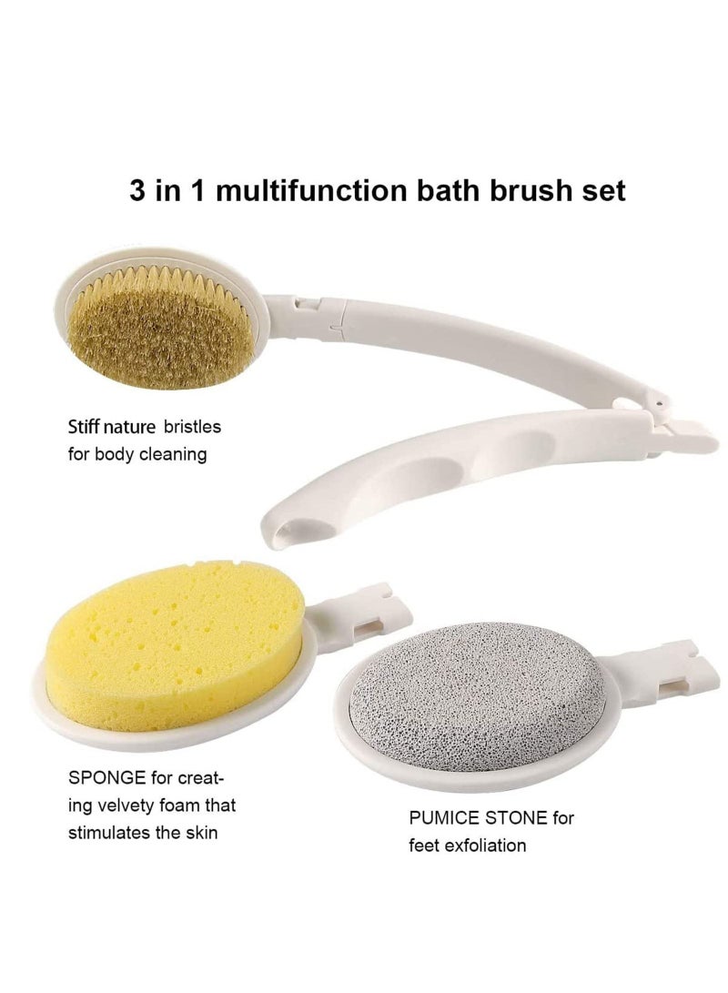 SYOSI Body Brush Set, Stiff Bath with Long Handle, 3 in 1 Foldable Shower Brush Back Scrubber with Brush Sponge Pumice Head for Bath and Shower, Exfoliating or Dry Skin Brushing 19 - Image 3