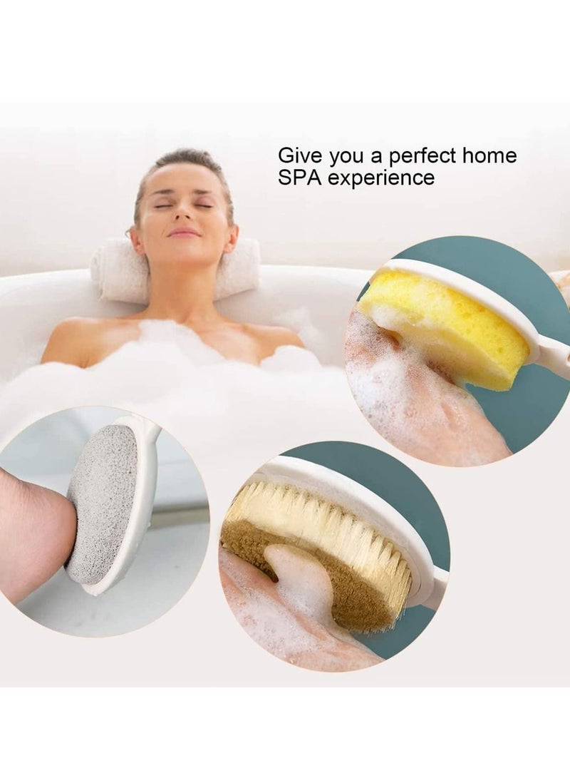 SYOSI Body Brush Set, Stiff Bath with Long Handle, 3 in 1 Foldable Shower Brush Back Scrubber with Brush Sponge Pumice Head for Bath and Shower, Exfoliating or Dry Skin Brushing 19 - Image 4