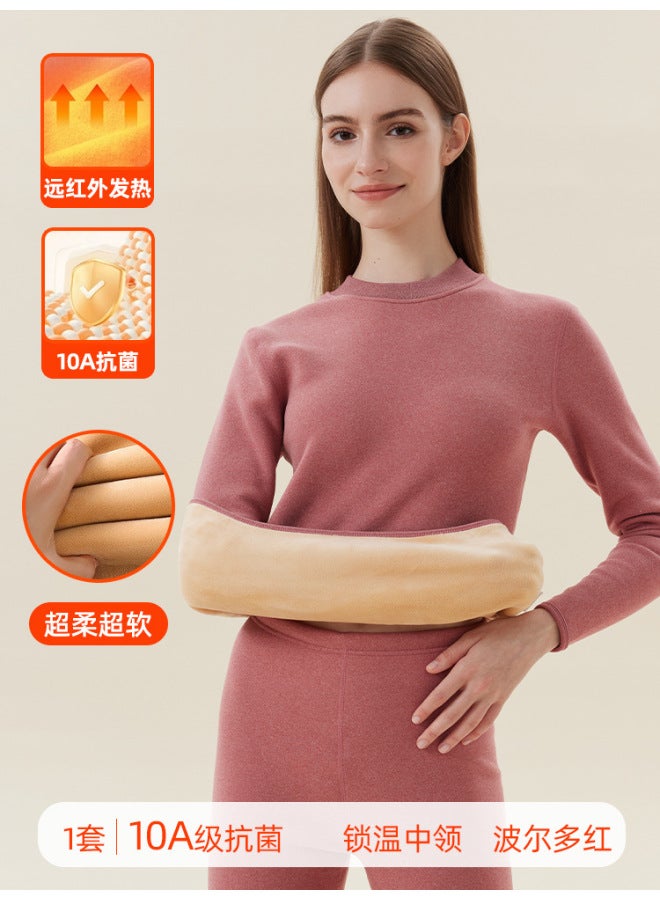Men's Thermal Underwear Women's Fleece Lined Thickened Autumn Clothes Set Round Neck High Waist Extra Thick Mid-neck Base Layer Cold Protection