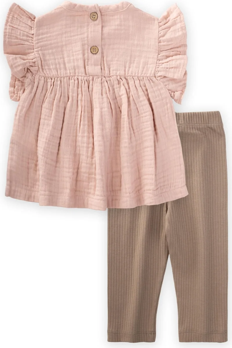Cigit Organic Embroidered Muslin Tunic Set Powder Pink
