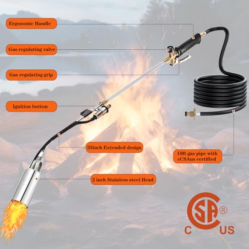 Hordolry Propane Torch Weed Burner Kit, 1,800,000 BTU Flame Thrower Gun with 10FT Hose & Self-Igniter and Bag, Multi-Use for Snow Melting, Outdoor Cooking - Image 2