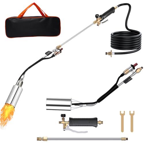 Hordolry Propane Torch Weed Burner Kit, 1,800,000 BTU Flame Thrower Gun with 10FT Hose & Self-Igniter and Bag, Multi-Use for Snow Melting, Outdoor Cooking - Image 1