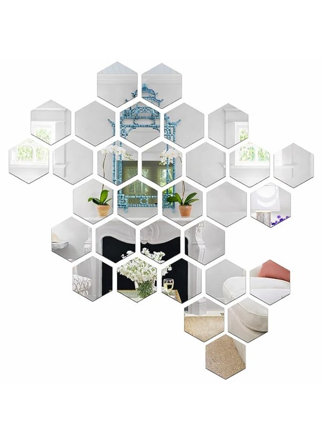 Wall1ders مجموعة Wall1ders المكونة من 31 قطعة على شكل سداسي مع 10 ملصقات جدارية على شكل فراشة، ملصقات جدارية هندسية ذاتية اللصق من الأكريليك لتزيين المنزل العصري وغرفة المعيشة (حجم كل سداسي 12 × 10 سم). - Image 1