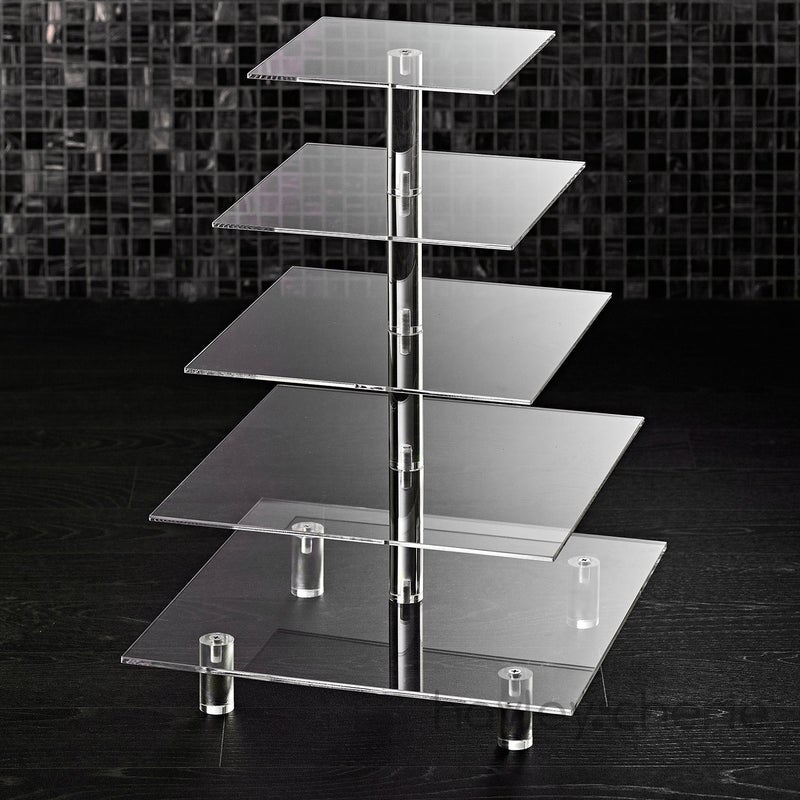 Hayley Cherie 5 Tier Acrylic Cupcake Stand Extra Thick 5mm Base Large Cupcake Tower Multi Tiered Cake Stand Square Clear Holder for Dessert Table Display Weddings Birthday Party Graduation Pastry Donut Tree