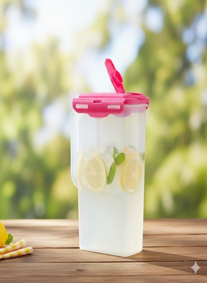 Gluman Fridge Jug 2000 Milliliter| Plastic Water Jug with Flip Top Cap & Locking Lid | Wide-Mouth Water Storage Container Jar, Spill Proof, Liquid Tight Pourer | BPA Free Food Grade (2 litres, Pink) - Image 2