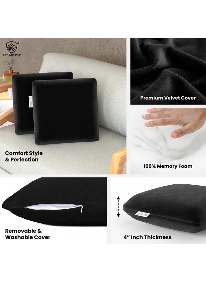 MY ARMOR Memory Foam Square Cushion for Car, Sofa/Diwan, Bed, Chair & Decoration | Highly Durable, Hypoallergenic | Velvet Cover | Black, Pack of 2 [14"x 14" x 4"] - pzsku/Z114C6F4F32DC1CA53F63Z/45/_/1737721095/af036e8c-ef15-40b6-ae42-25a94eab7214