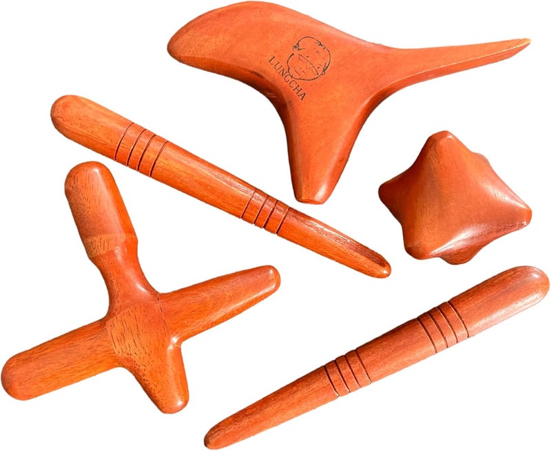 Lungcha 5 pcs Massager Stick Tool Kits with Usage Guide and Tools Bag for Body Foot Hand Back Neck Shoulder Thai Traditional Reflexology Set C 4 Types Massager - Image 4