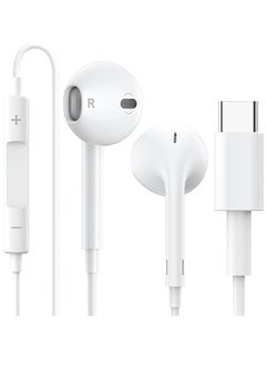 سماعات اذن سلكية بمنفذ USB C وميكروفون مدمج وتحكم في مستوى الصوت متوافقة مع ايفون 15 برو ماكس بلس وايباد برو وجوالات اندرويد الذكية جالكسي S23/S22/S21/S20، نوت 10/20، A53/A54