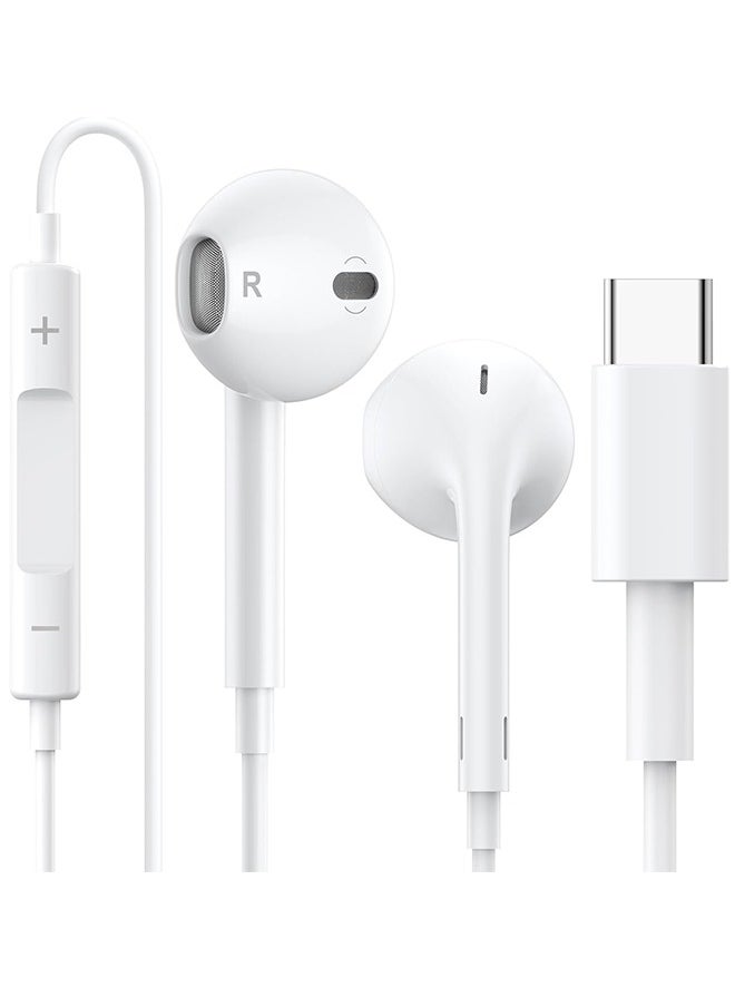 ماركة غير محددة - سماعات اذن سلكية بمنفذ USB C وميكروفون مدمج وتحكم في مستوى الصوت متوافقة مع ايفون 15 برو ماكس بلس وايباد برو وجوالات اندرويد الذكية جالكسي S23/S22/S21/S20، نوت 10/20، A53/A54 - Image 1