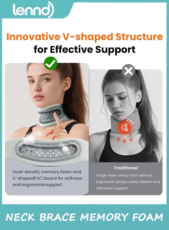 LENND Neck Brace,Support Cervical Collar,Relieve Cervical Pain&Pressure,Soft Skin-Friendly Fabric,Memory Foam Wrapped in Silicone Breathable Hard Frame,One Size for Men&Women(Space Gray) - Image 2
