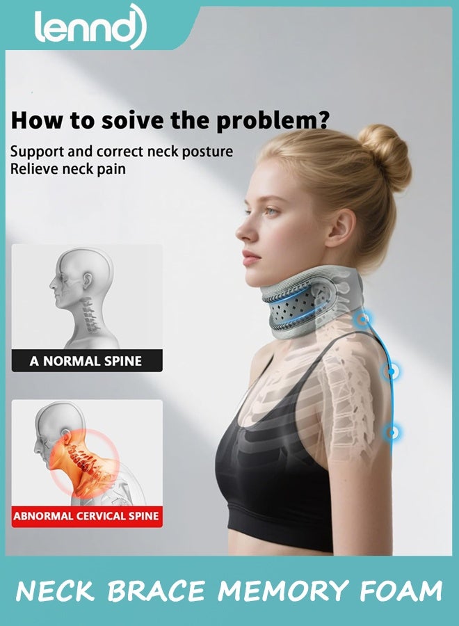 LENND Neck Brace,Support Cervical Collar,Relieve Cervical Pain&Pressure,Soft Skin-Friendly Fabric,Memory Foam Wrapped in Silicone Breathable Hard Frame,One Size for Men&Women(Space Gray) - Image 3
