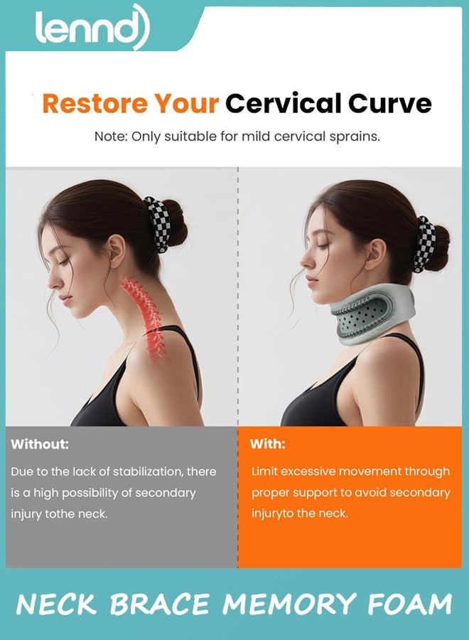 LENND Neck Brace,Support Cervical Collar,Relieve Cervical Pain&Pressure,Soft Skin-Friendly Fabric,Memory Foam Wrapped in Silicone Breathable Hard Frame,One Size for Men&Women(Space Gray) - Image 4