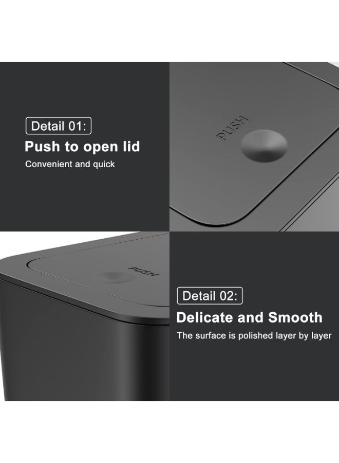 أنمي حاوية نفايات 3 قطع سعة 10 لتر مع غطاء، سلة مهملات صغيرة للمطبخ والحمام والمكتب (أسود) - Image 2