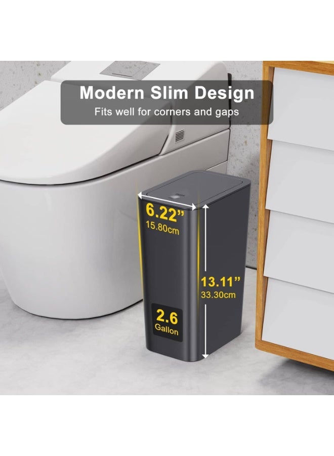 أنمي حاوية نفايات 3 قطع سعة 10 لتر مع غطاء، سلة مهملات صغيرة للمطبخ والحمام والمكتب (أسود) - Image 3
