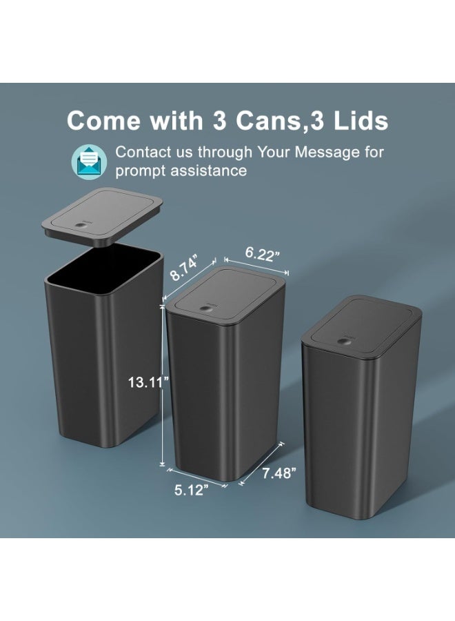 أنمي حاوية نفايات 3 قطع سعة 10 لتر مع غطاء، سلة مهملات صغيرة للمطبخ والحمام والمكتب (أسود) - Image 4