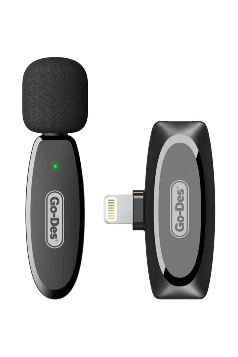 GO-DES Wireless Digital Microphone Lavalier Professional Microphone with Noice Canceling for iPhone IOS Devices For Recording Youtube Tiktok Live Stream (LIGHTENING, BLACK) - Image 1
