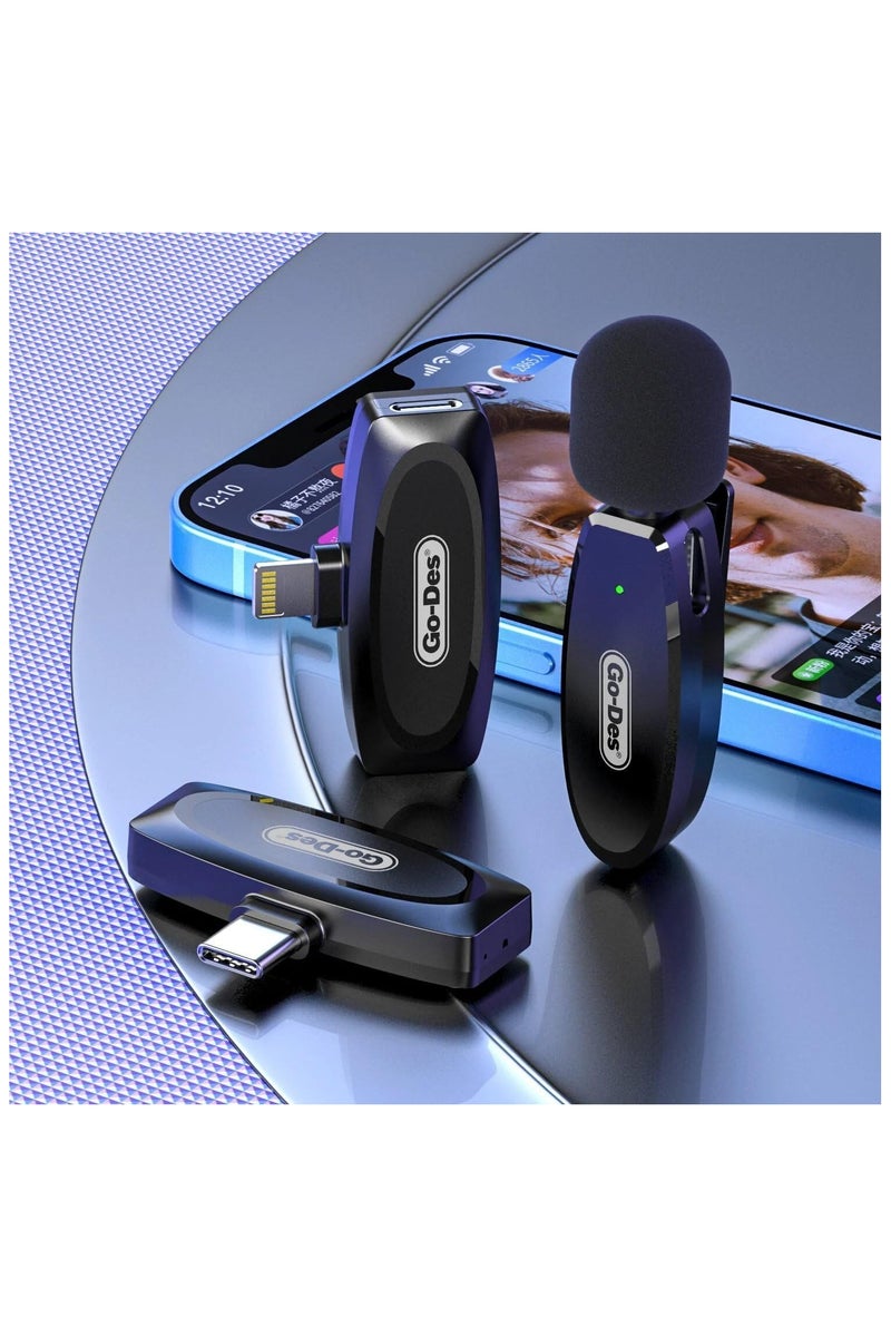 GO-DES Wireless Digital Microphone Lavalier Professional Microphone with Noice Canceling for iPhone IOS Devices For Recording Youtube Tiktok Live Stream (LIGHTENING, BLACK) - Image 2