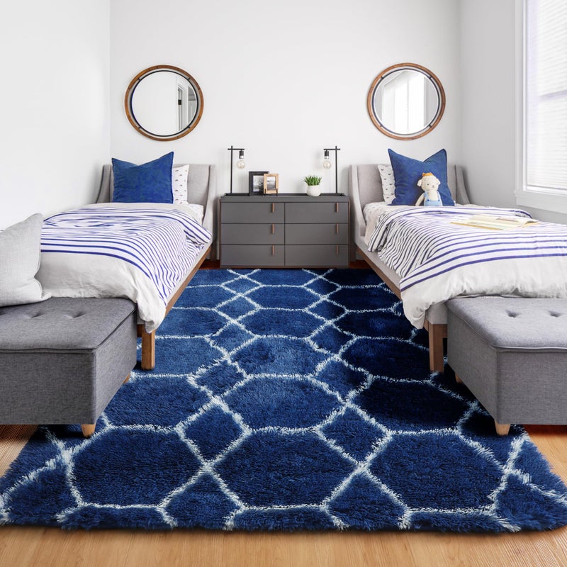 ONASAR Area Rugs for Bedroom Living Room, 4x6 Fluffy Navy Blue and White Throw Rug for Home Decor, Geometric Soft Shaggy Plush Floor Carpet for Kids Girls Boys Teen Nursery Dorm Office - Image 4
