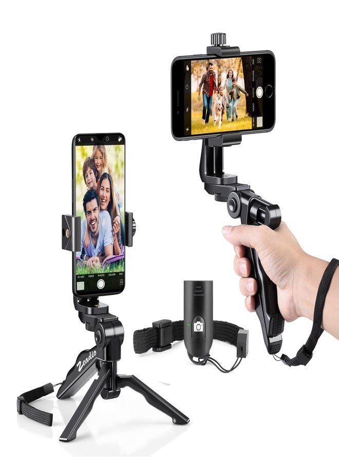 Zeadio Mini Smartphone Tripod Grip Stabilizer, Desktop Tabletop Stand Tripod with Phone Holder and Wireless Remote, Fits for All iPhone and Android Smartphones - Image 1
