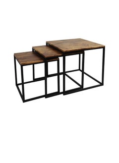 ماركة غير محددة طقم طاولة متداخلة مكون من 3 قطع بتصميم أسطح خشبية مع ارجل سوداء من الستيل  - Image 1