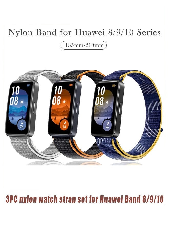 جيفت 3 عبوات من الأربطة البديلة المصنوعة من النايلون المتوافقة مع Huawei Band 8/9/10 - حلقة رياضية خفيفة الوزن، أشرطة معصم من القماش المضفر الناعم المسامي للرجال والنساء - Image 1