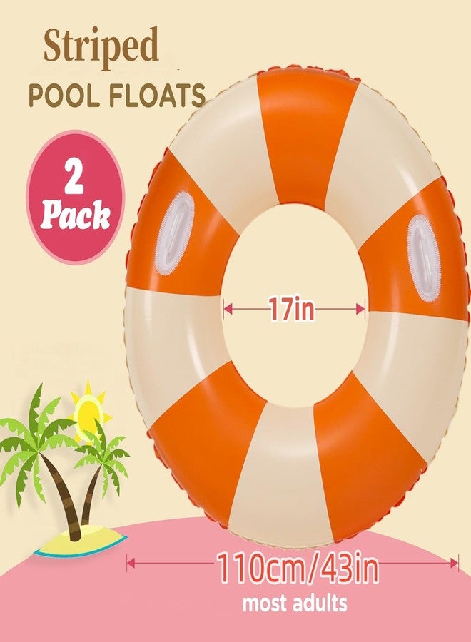 Baseo 2PCS Pool Floats for Adult 43 Inch Striped Swim Ring Pool Floaties Inflatable Large Swimming Pool Raft Party Water Summer Beach Lounger Float Party Supplies (Striped) - Image 2
