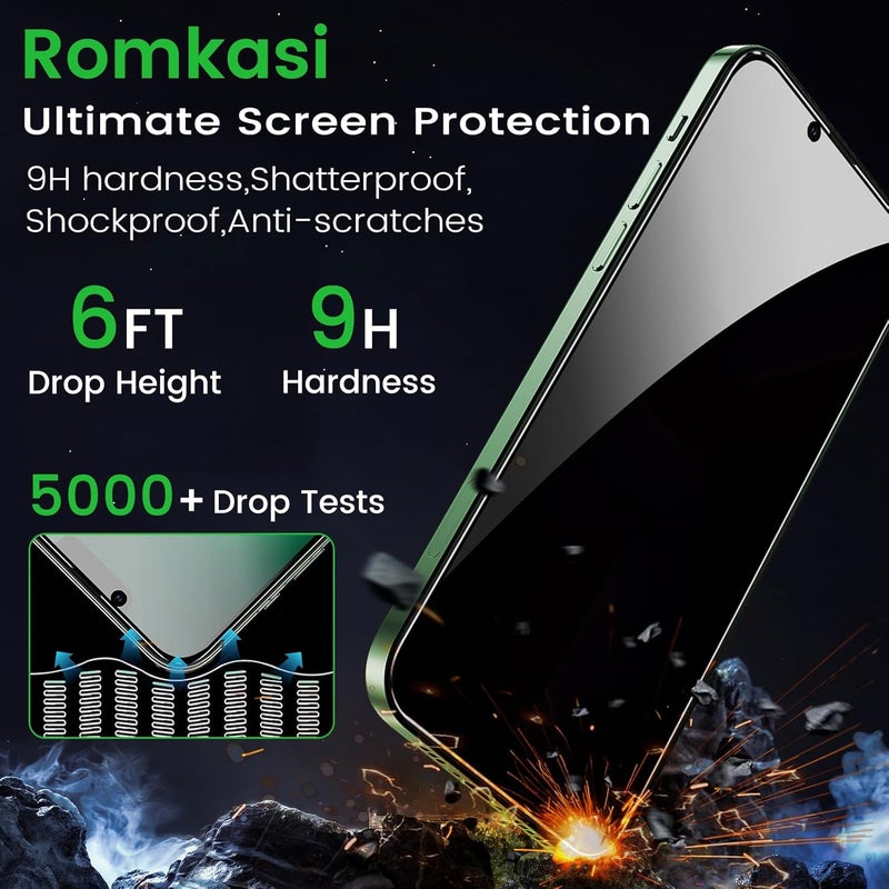 Romkasi 3 Pack Privacy Screen Protector for iPhone 13 Pro Max 6.7 Inch with 3 Pack Camera Lens Protector, Anti Spy Tempered Glass Film, Anti-Scratch, Touch Sensitive, Case Friendly - Image 5